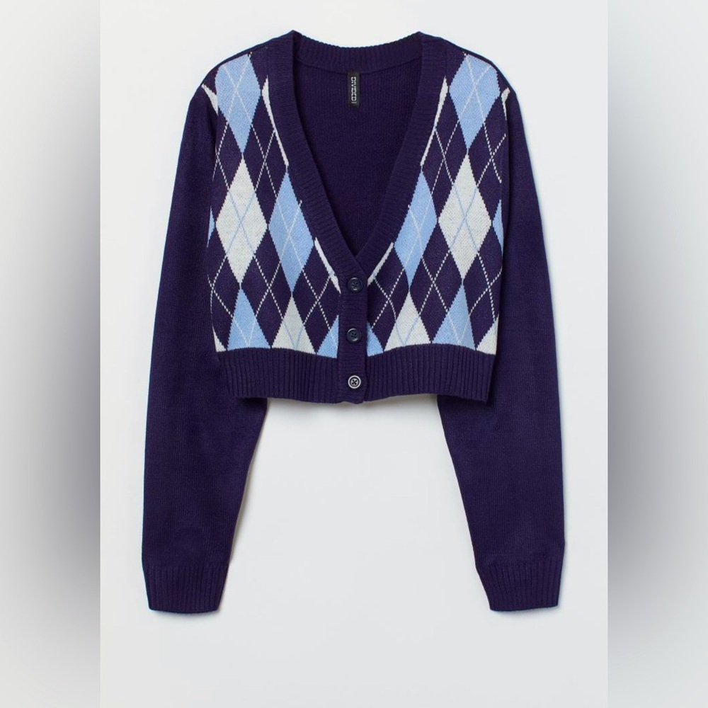 Cropped Argyle Cardigan